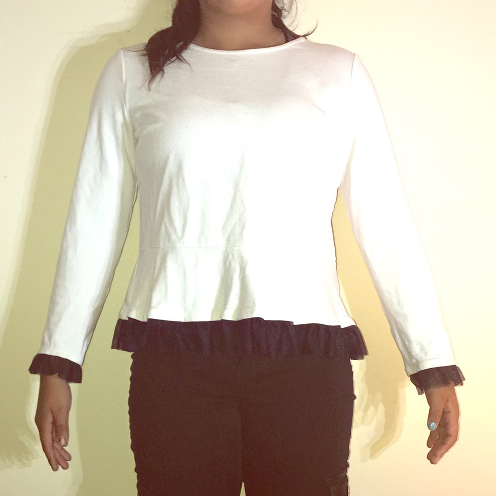 White top with tulle hems by Crown & Ivy
